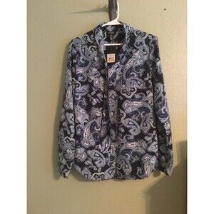 JONES NEW YORK Blouse with Tie  NWT Blue And Green Paisley Size M